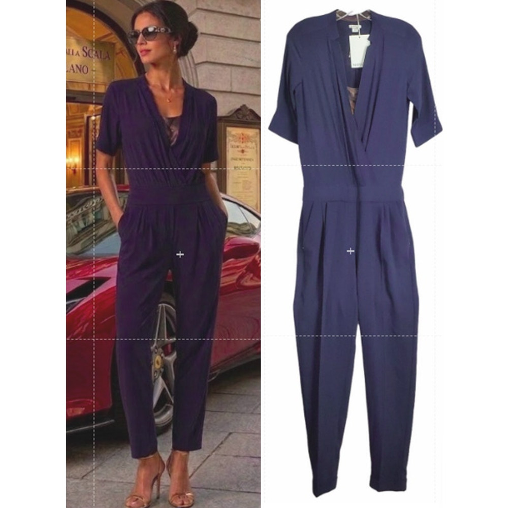 Marella Italian Silk Navy Blue Jumpsuit w/ Shimmer Cami Timeless Luxurious NWT 2